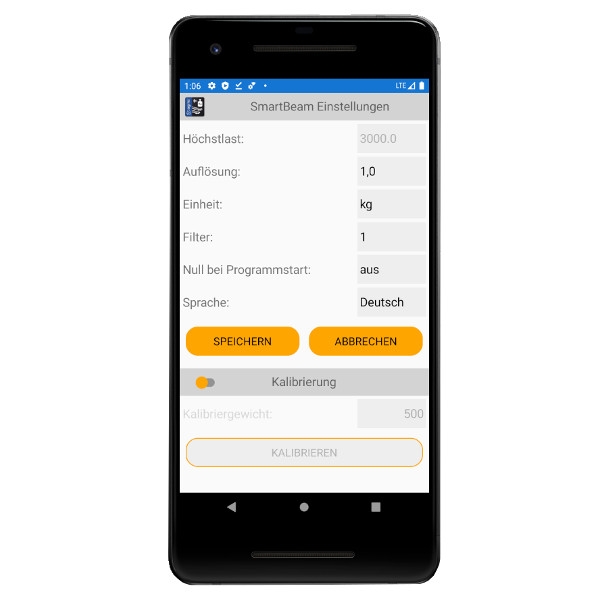 Einstellungen App für Wiegebalken